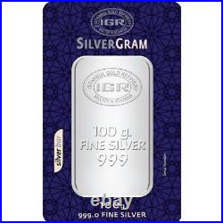 100 Gram. 999 Fine Silver Bar 3.215 ozt Istanbul Gold Refinery IGR (Carded)