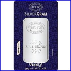 100 Gram. 999 Fine Silver Bar 3.215 oztr Istanbul Gold Refinery IGR Mint Carded