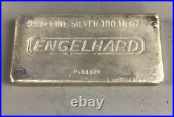 100 oz Engelhard Bullion Bar of. 999 Fine Silver