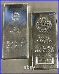 100 oz Royal Canadian Mint RCM. 9999 Fine Silver Bar