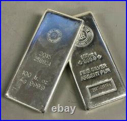 100 oz Royal Canadian Mint RCM. 9999 Fine Silver Bar