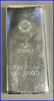100 oz. Silver Bar. 999 Fine Silver Bar Mint Hallmark Varies