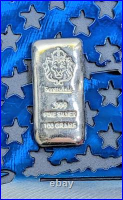 100g Scottsdale Mint Poured Silver Bar. 999 Fine Silver Bullion 3.215 oz