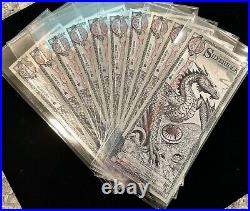 10X Silver Dragon Silverback Limited-Edition Note. 999 Fine Silver Foil IN STOCK