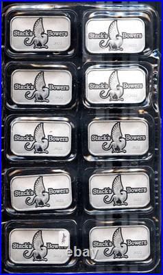 (10) 1 oz Stacks & Bowers Silver Advertising Bars. 999 Fine Silver (10) 1 oz Stacks & Bowers Silver Advertising Bars. 999 Fine Silver