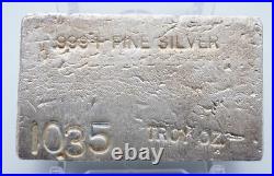 10.35 Troy Ounce Poured. 999 Fine Silver Bar Odd Weight U2006