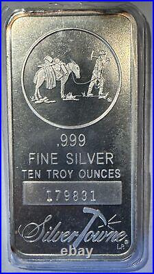 10 OZ. 999 FINE SILVER BARS, STRUCK SILVERTOWNE PROSPECTOR, With SERIAL NUMBERS