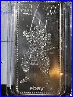 10 Troy Oz Samurai Warrior. 999 Fine Silver Bar New In Case