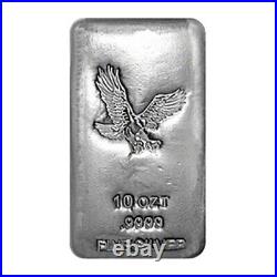 10 Troy Oz Silver Bar (CNT) Eagle Design. 9999 Fine (BU) Sealed