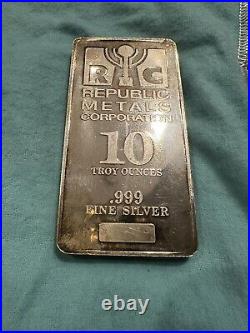 10 Troy oz. 999 Fine Silver Bar RMC, Republic Metals Corporation