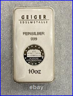10 oz. 999 Fine Silver Geiger Bar Edelmetalle FEINSILBER with Serial #