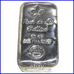 10 oz Cast-Poured. 999 Fine Silver Bar Fleur de Lis Bullion In Stock