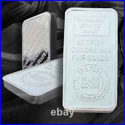 10 oz GOLDEN STATE MINT. 999 Fine Silver Bar 10 Troy Oz. Silver Bullion ISO 9001