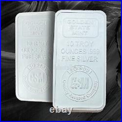 10 oz GOLDEN STATE MINT. 999 Fine Silver Bar 10 Troy Oz. Silver Bullion ISO 9001