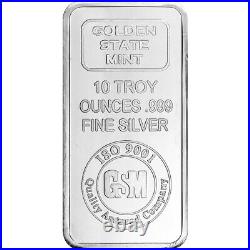 10 oz. Golden State Mint Silver Bar. 999 Fine