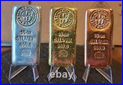 10 oz Nadir Metal Refinery Silver Bullion Bar 999 Fine Silver Copper Brass