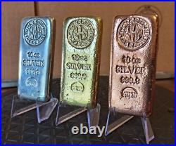 10 oz Nadir Metal Refinery Silver Bullion Bar 999 Fine Silver Copper Brass
