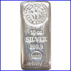 10 oz Nadir Metal Refinery Silver Bullion Bar 999 Fine Silver In Stock