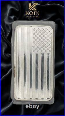 10 oz. Silver Silvertowne American Flag Bar. 999 Fine Silver