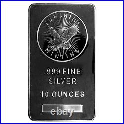 10 oz. Silver Sunshine Mint bullion Bar. 999 Fine Silver