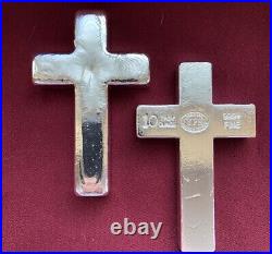 10 oz YPS Cross 999+ fine silver bullion bar Yeager's Poured Silver