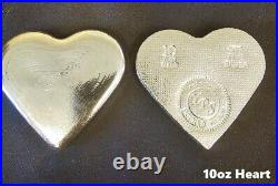 10 oz YPS Heart 999+ fine silver bullion bar Yeager's Poured Silver