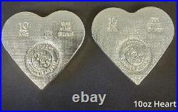 10 oz YPS Heart 999+ fine silver bullion bar Yeager's Poured Silver