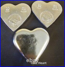 10 oz YPS Heart 999+ fine silver bullion bar Yeager's Poured Silver