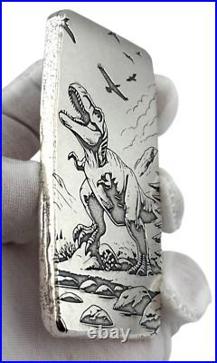 10 ozt 999 Fine Silver Art Bar Dinosaur ADAMO TECHNE 10 ozt 999 Fine Silver Art Bar Dinosaur ADAMO TECHNE