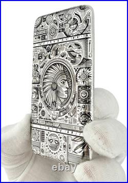 10 ozt 999 Fine Silver Art Bar- INDIAN HIEROGLYPHICS ADAMO TECHNE- Limited