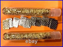 (10x) Pure. 999 Fine Silver Bars Bullion Estate Lot & 4 Vials Gold flakes Rare (10x) Pure. 999 Fine Silver Bars Bullion Estate Lot & 4 Vials Gold flakes Rare