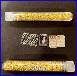 (10x) Pure. 999 Fine Silver Bars Bullion Estate Lot & 4 Vials Gold flakes Rare (10x) Pure. 999 Fine Silver Bars Bullion Estate Lot & 4 Vials Gold flakes Rare