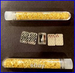 (10x) Rounds Pure. 999 Fine Silver New Bullion Estate Lot & 4 Vials Gold Flakes