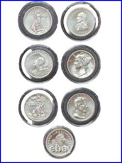 14 oz Silver Lot 7 Coins. 999 Fine Intaglio Mint High Relief Bullion WITH Lenses
