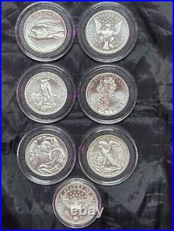 14 oz Silver Lot 7 Coins. 999 Fine Intaglio Mint High Relief Bullion WITH Lenses