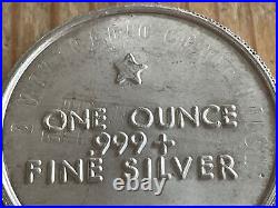 1973 1oz. 999 Fine Silver Swiss America Draper Mint Round Over Struck Design