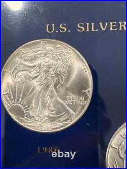 1986-1990 American Silver Eagle Set $1.999 Fine Silver Bullion 5 ozt