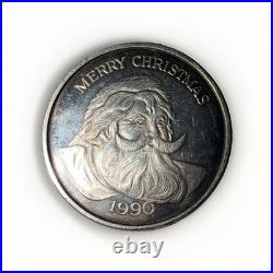 1990 Merry Christmas 1 Troy oz. 999 Fine Silver Round Coin