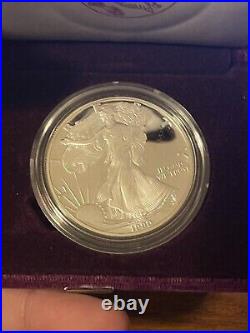 1990 S American Silver Eagle 1 troy oz. 999 Fine Silver PROOF Bullion Coin w Box