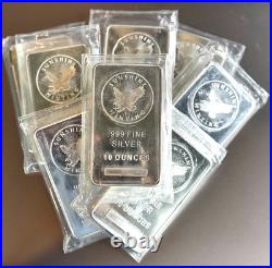 (1) 10 oz. Silver Sunshine Mint Bullion Bar. 999 Fine Silver Factory Sealed