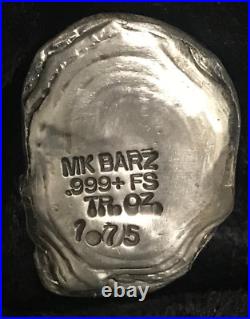 1.75 tr/oz MK BarZ Half Dead-1/2 Man & Skull. 999 fine silver 1.75 tr/oz MK BarZ Half Dead-1/2 Man & Skull. 999 fine silver