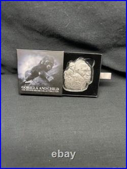 1 Ounce Fine Silver Gorilla And Baby 5k FrancsFVFrom The Republique Of Tchad