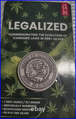 1 Oz Antiqued Silver CALIFORNIA Legalized. 999 Fine Precious Metal Bullion