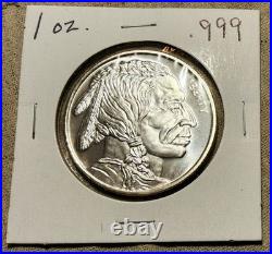 1 Troy Ounce. 999 Fine Silver Round Bullion Coin Indian Head & Buffalo Design Bu
