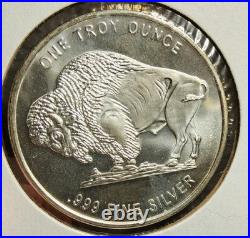 1 Troy Ounce. 999 Fine Silver Round Bullion Coin Indian Head & Buffalo Design Bu