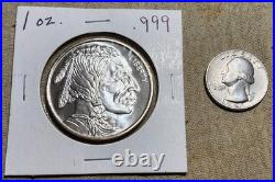 1 Troy Ounce. 999 Fine Silver Round Bullion Coin Indian Head & Buffalo Design Bu