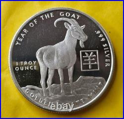 1 Troy Ounce. 999 Fine Silver Round Year of The Goat Golden State Mint Bullion