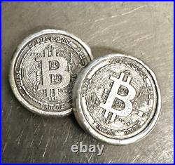 1 Troy Oz. MK BarZ BITCOIN Stamped Round. 999 Fine Silver