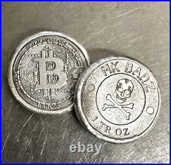 1 Troy Oz. MK BarZ BITCOIN Stamped Round. 999 Fine Silver