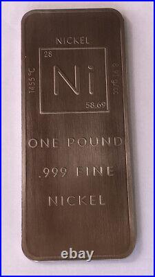 1 lb Nickel Ingot. 999 Fine With Element Design Bullion By Unique Metals